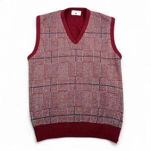 Vintage Robert Bruce Sweater Vest Adult SMALL Red Gray Houndstooth USA Union 70s